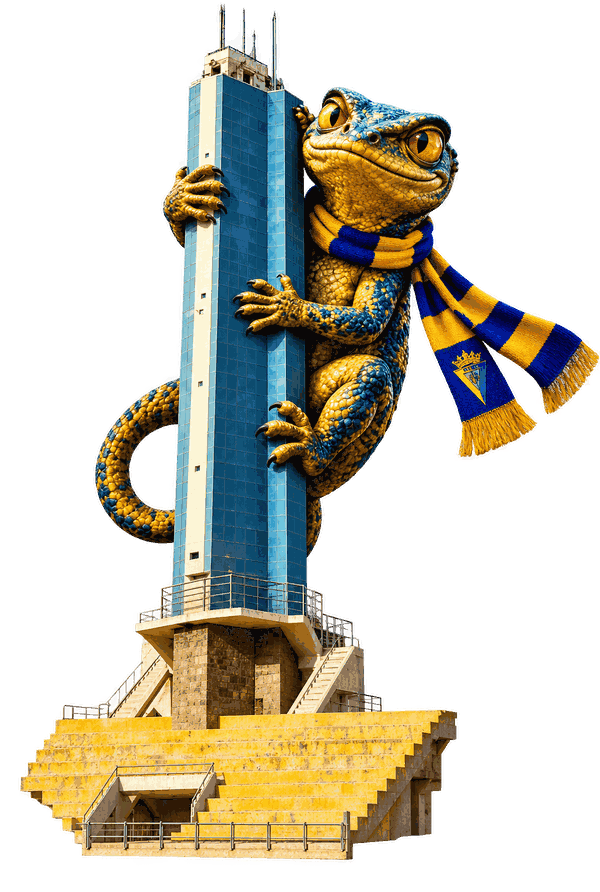 El Lagarto, con bufanda del Cádiz, agarrado a la Torre de Preferencia del viejo estadio Ramón de Carranza