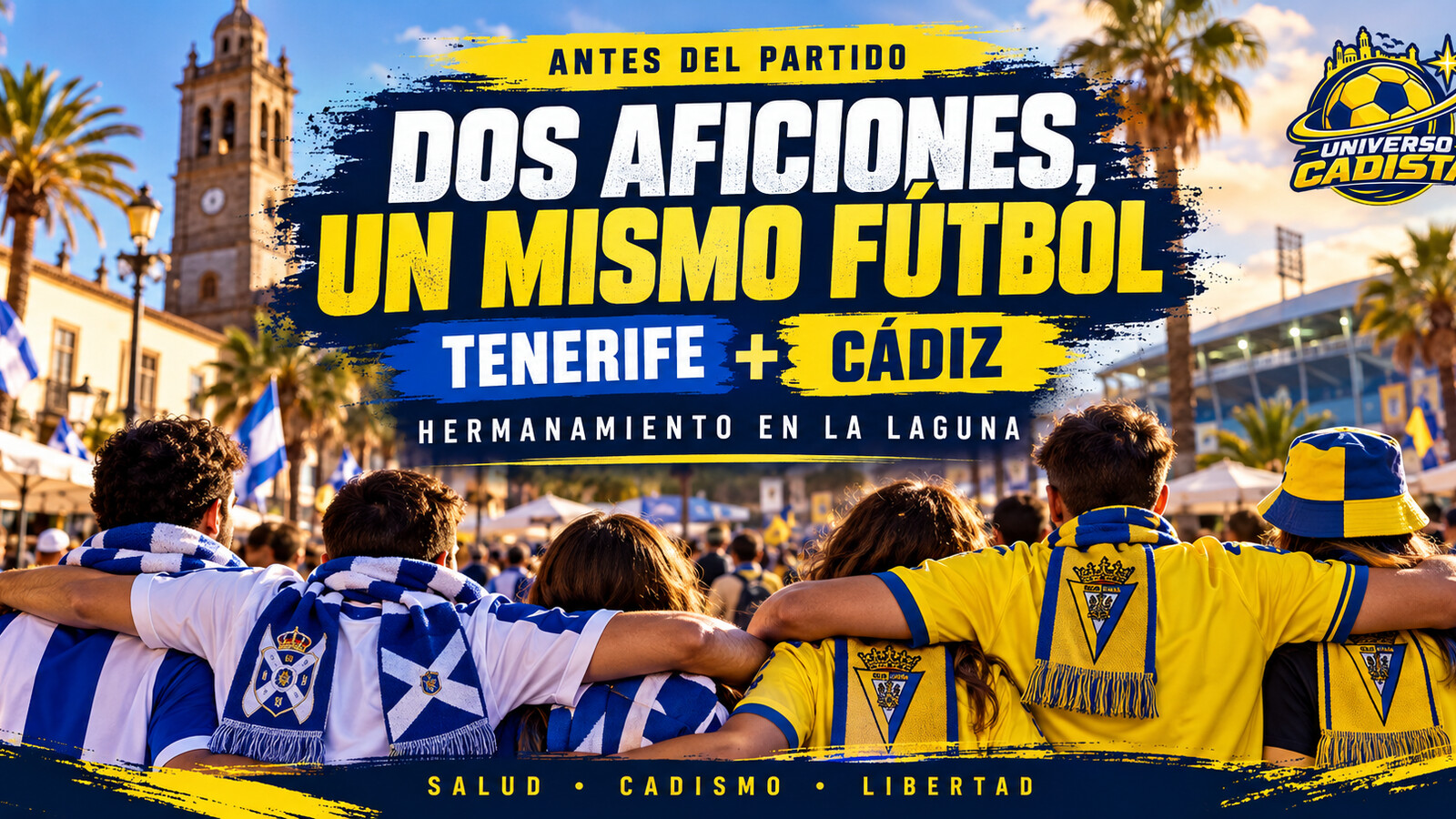 Aficionados de Tenerife y Cádiz unidos antes del partido