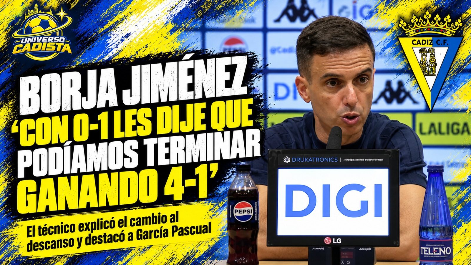 Borja Jiménez, entrenador del Cádiz CF, durante una comparecencia