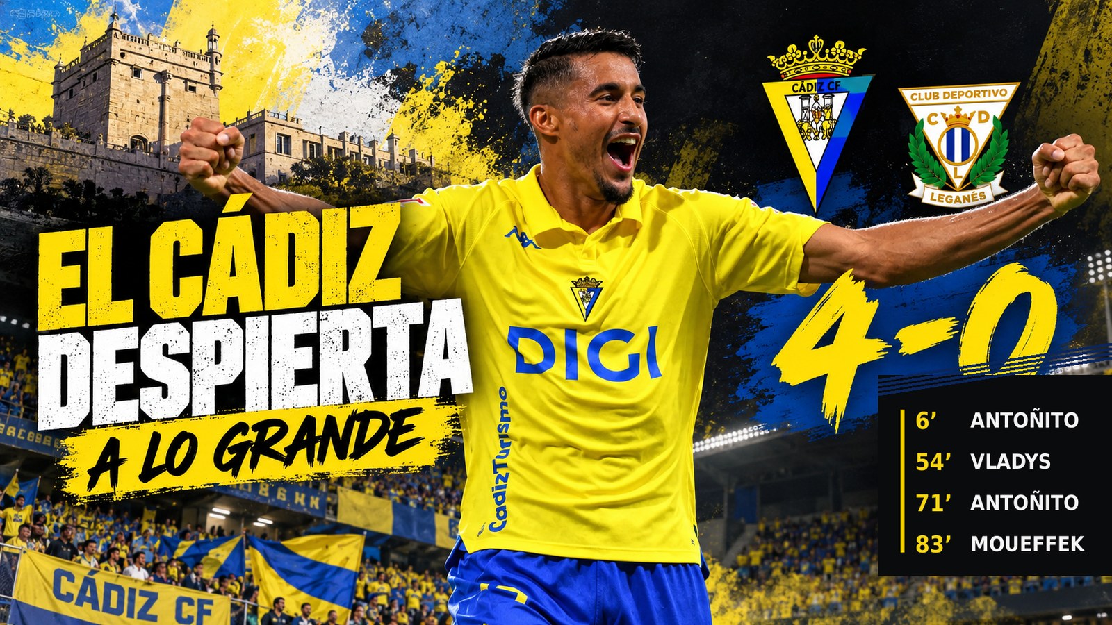 Antoñito Cordero celebra durante el Cádiz-Leganés