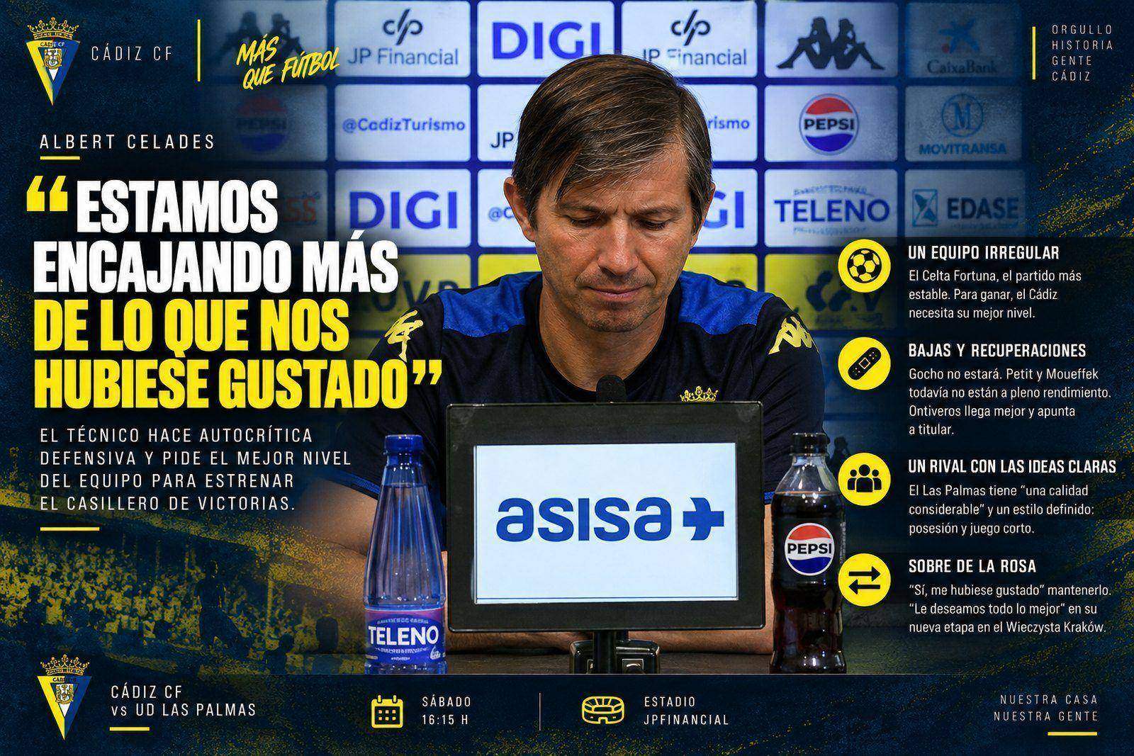 Albert Celades, entrenador del Cádiz CF, en la sala de prensa de El Rosal antes del partido contra Las Palmas