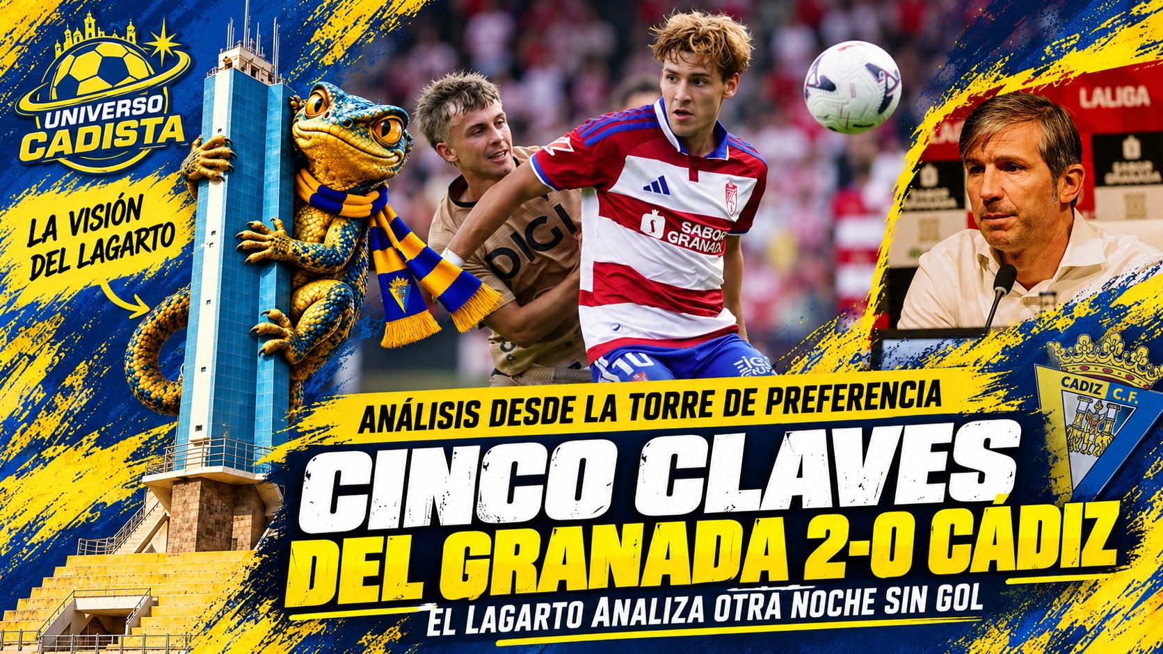 Cinco claves del Granada 2-0 Cádiz, montaje de Universo Cadista