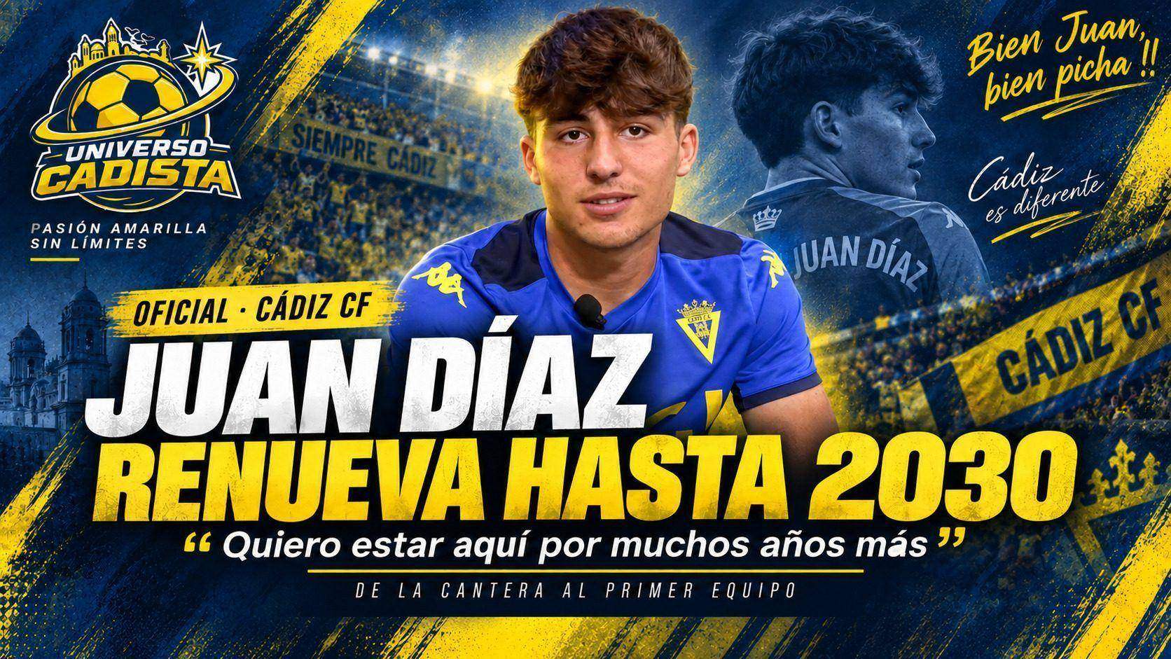 Juan Díaz tras anunciar su renovación con el Cádiz CF hasta 2030