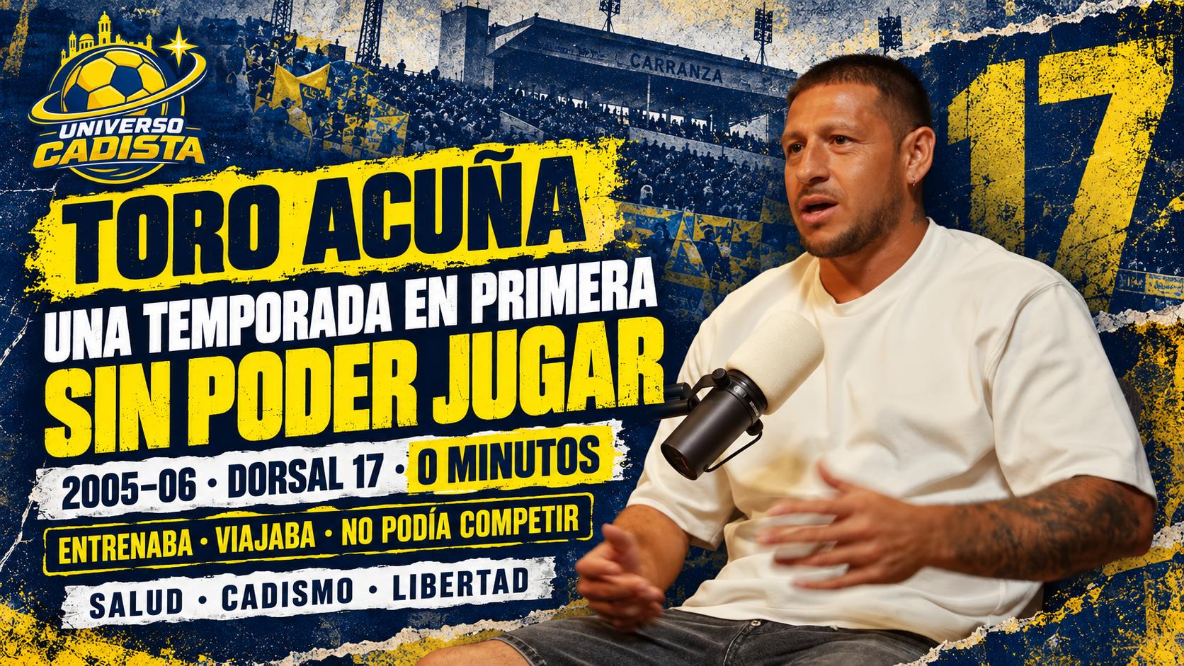 Montaje con Javier Toro Acuña durante la entrevista: en la temporada 2005-06 del Cádiz en Primera llevó el dorsal 17 y no disputó un solo minuto